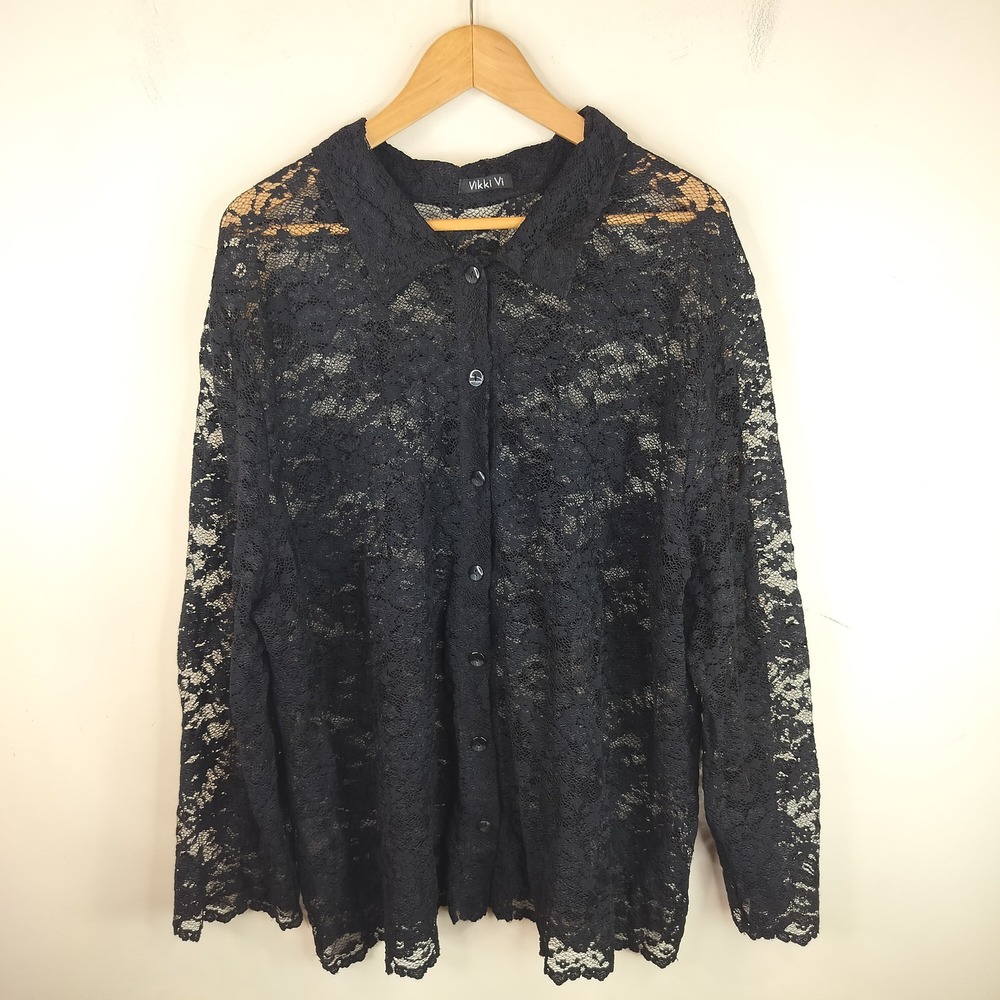 Vikki Vi Lace Button Down Shirt 2X / 3X Womens Floral Sheer Gothic Party